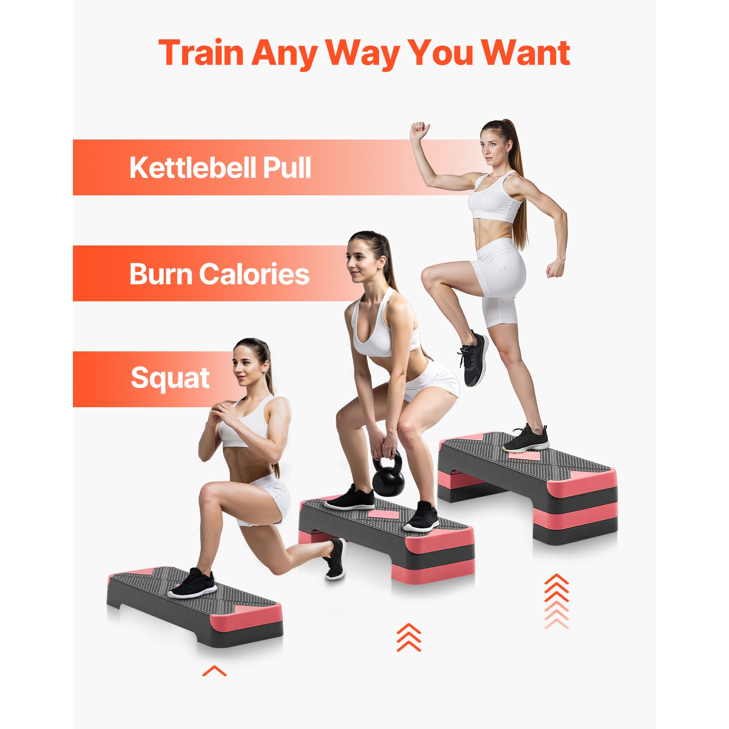 Aerobic Exercise Step Platform Height Adjustable Workout Stepper 4 Riser Red_voghion.com